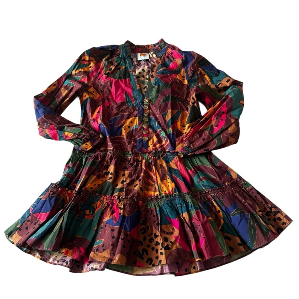 FARM Rio Multicolor Abstract Floral Tiered Mini Dress